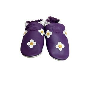 NEW Robeez Leather Baby Shoes Purple Daisy Flowers Soft Sole 18–24 Months